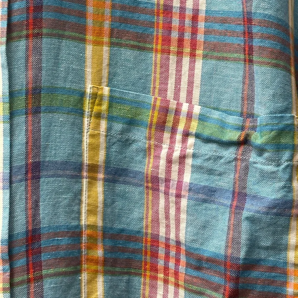Orvis Men's XLarge Multicolor‎ Plaid Linen/Cotton Short Sleeve Button Up Shirt